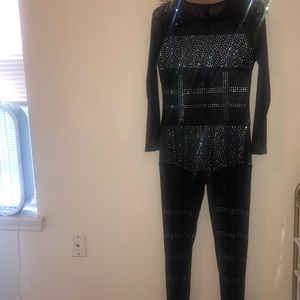 Sequin embellished sheer mesh slinky jumpsuit